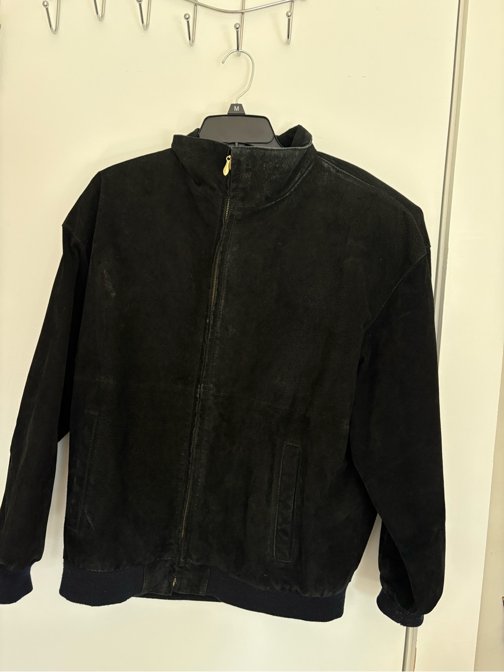 Pelle Pelle Black Suede Bomber Jacket with Gold Zip